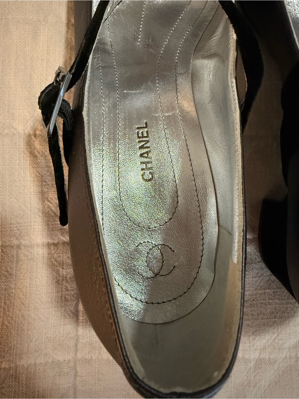 VINTAGE CHANEL Unused Black & Gray Mary Jane Low Block Heel Women's Size: IT 40 - Picture 9 of 9